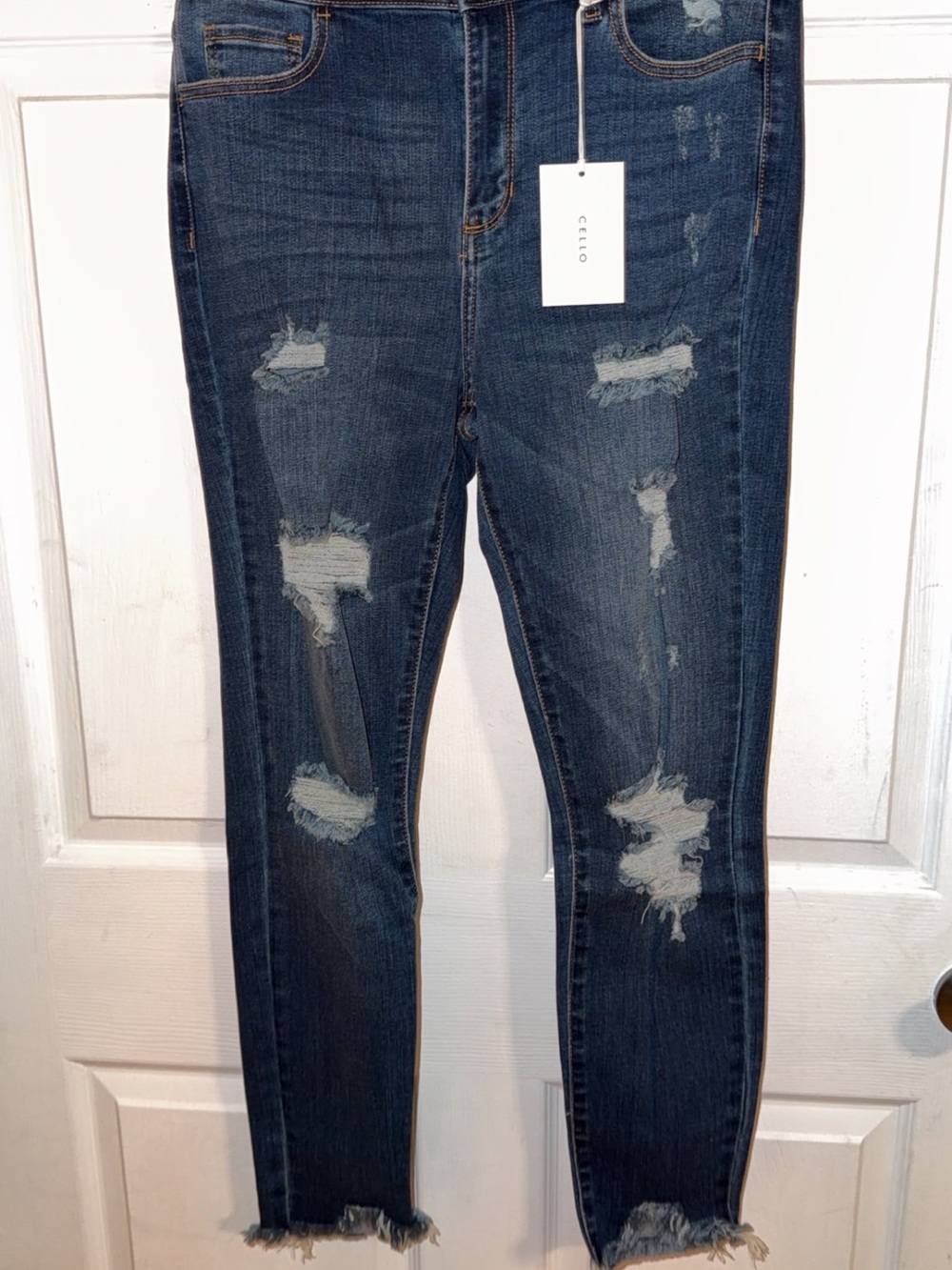 Cello Women's Dark Blue Ripped Skinny Jeans